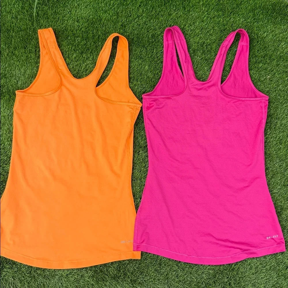 Nike Pro Dri-FIT Neon Orange Pink Training Tank Top Bundle 2pc Set XS